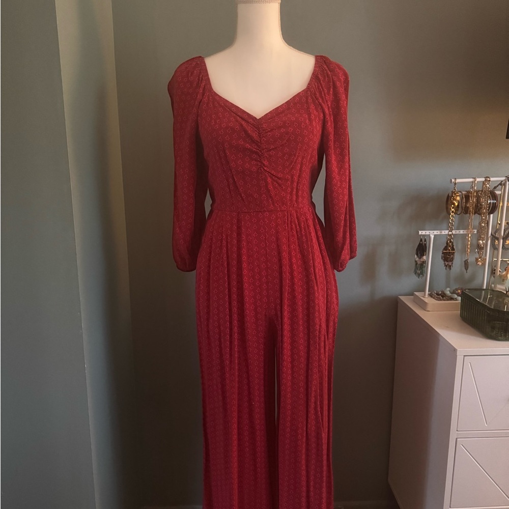 Knox Rose Target. Womens Red Print Long Sleeve Jumpsuit XS Small Sweetheart